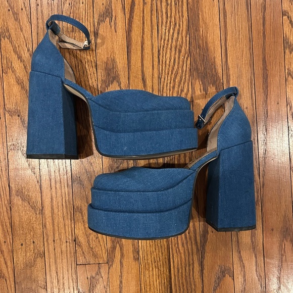 Dolls Kill Denim Blue Platform Heels - Picture 5 of 7